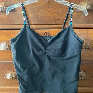 Black camisole with crystals on straps